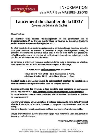 Info Mairie – Travaux RD37